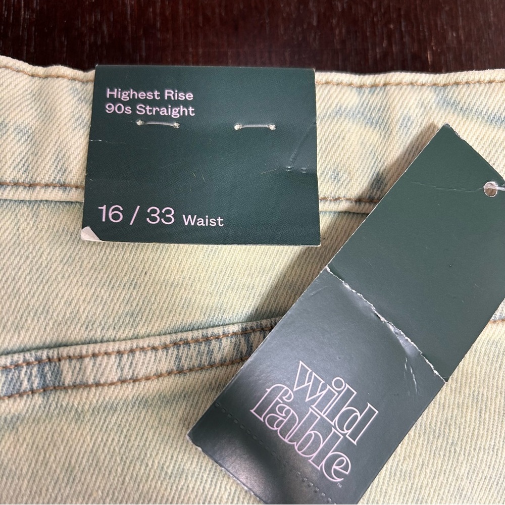 NWT Wild Fable Highest Rise 90’s Straight Jeans Lime Green Acid Wash Sz 16 - Picture 6 of 11